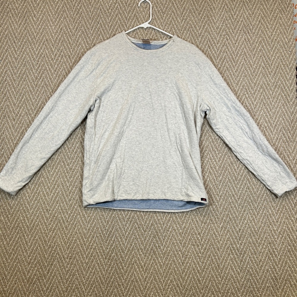 Faherty Sweater Shirt Mens Large Gray Blue Reversible Long Sleeve Pima Cotton